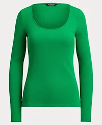 Lauren Ralph Women's Rib-Knit Long-Sleeve Scoop Neck Top