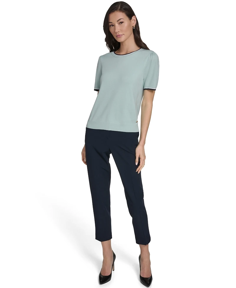Tommy Hilfiger Women's Short-Sleeve Tipped Sweater