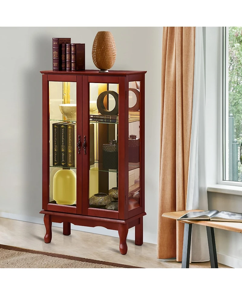 Lovmor Curio Display Cabinet with Interior Lighting Mirrored Panel and Classic Style
