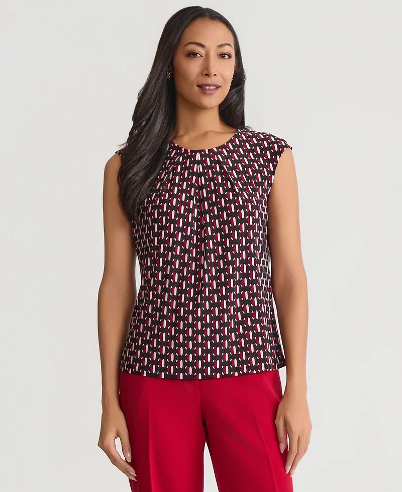 Kasper Women's Geo-Print Pleated-Neck Blouse, Regular & Petite