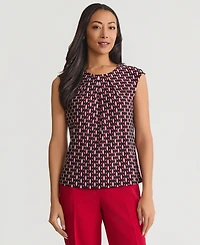 Kasper Women's Geo-Print Pleated-Neck Blouse, Regular & Petite