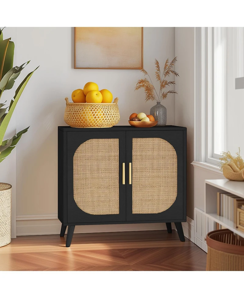 Streamdale Furniture Streamdale Accent Storage Cabinet with 2 Doors, 4 Compartments (Black