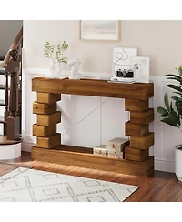Streamdale Furniture Geometric Block Stacked Wood Console Table with Warm Natural Finish