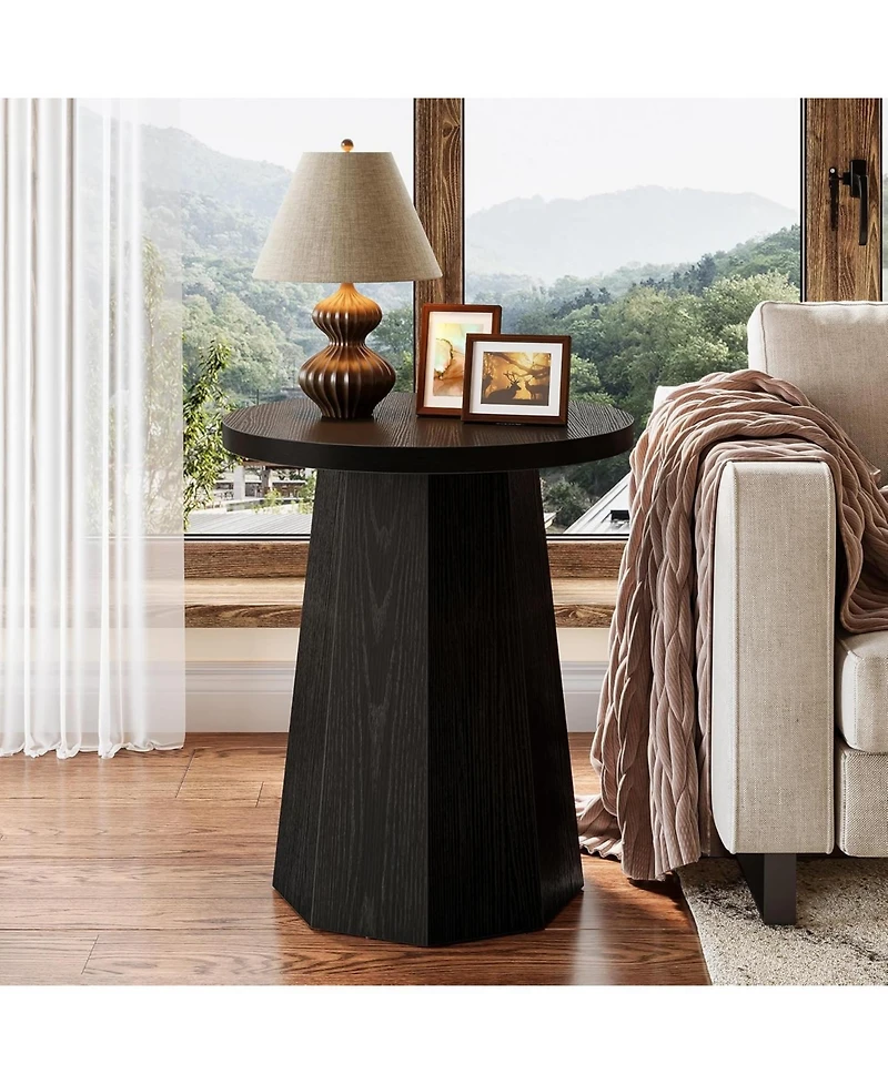 Tribesigns Farmhouse Round End Table, Black Nightstand Pedestal Accent Furniture for Living Room, Bedroom (1)
