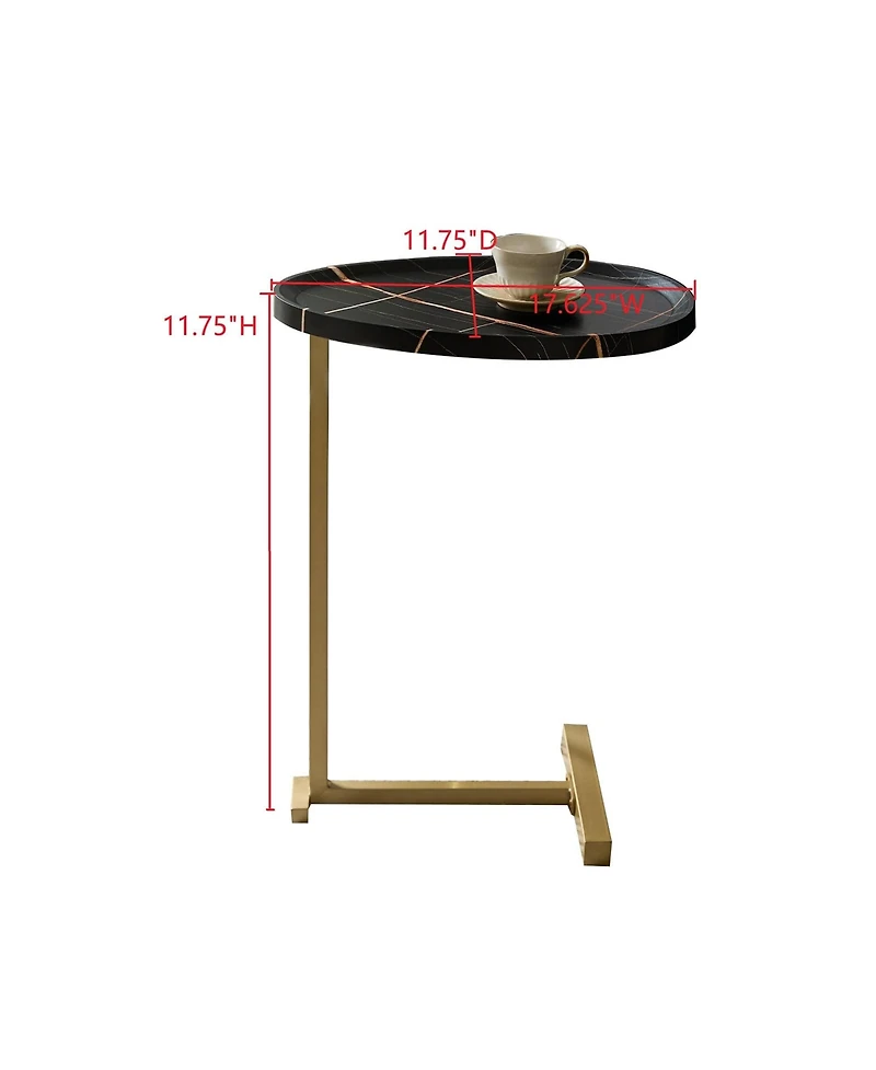 Kings Brand Furniture Wood and Gold Metal C-Shaped Side Table for Sofa, Snack or End