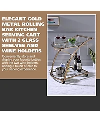 Kings Brand Furniture Gold Rolling Bar Cart with Glass Shelves & Wine Rack