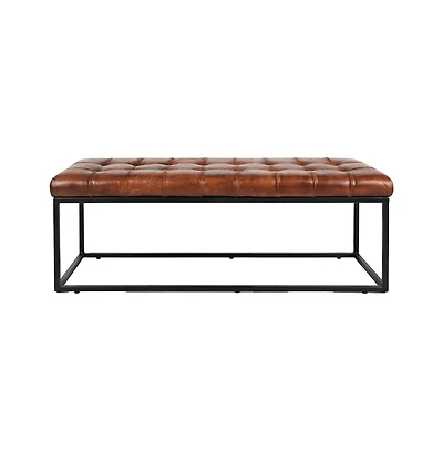Jofran Global Archive 50" Genuine Distressed Leather Mid-Century Modern Ottoman Bench