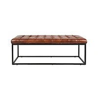 Jofran Global Archive 50" Genuine Distressed Leather Mid-Century Modern Ottoman Bench