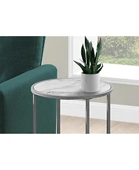 Lovmor Accent Table, Side, Round, End, Nightstand, Lamp, Living Room, Bedroom, White Marble Look Laminate, Grey Metal, Contemporary, Modern