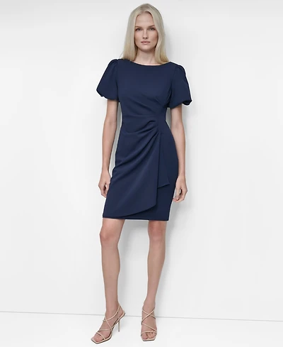Dkny Women's Bubble Sleeve Scuba Crepe Ruched Sheath Dress
