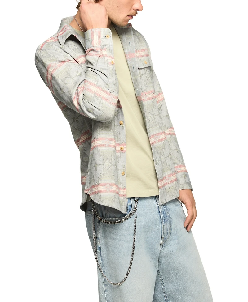 Lucky Brand Men's Jacquard Humboldt Utility Tip Collar Shirt