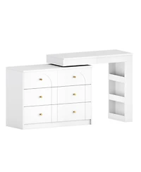 Streamdale Furniture Vanity Desk with Mirror, Lights, Flip-Top, 7 Drawers, 9 Compartments, 3 Shelves, Walnut