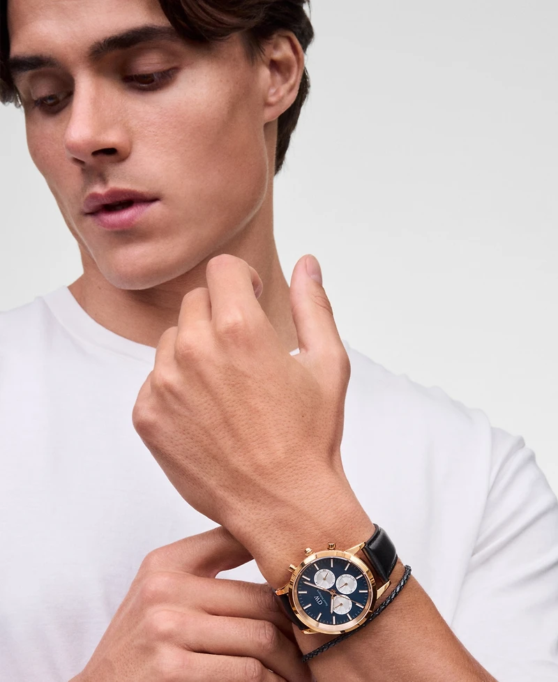 Daniel Wellington Men's Chronograph Black Leather Watch, 42mm