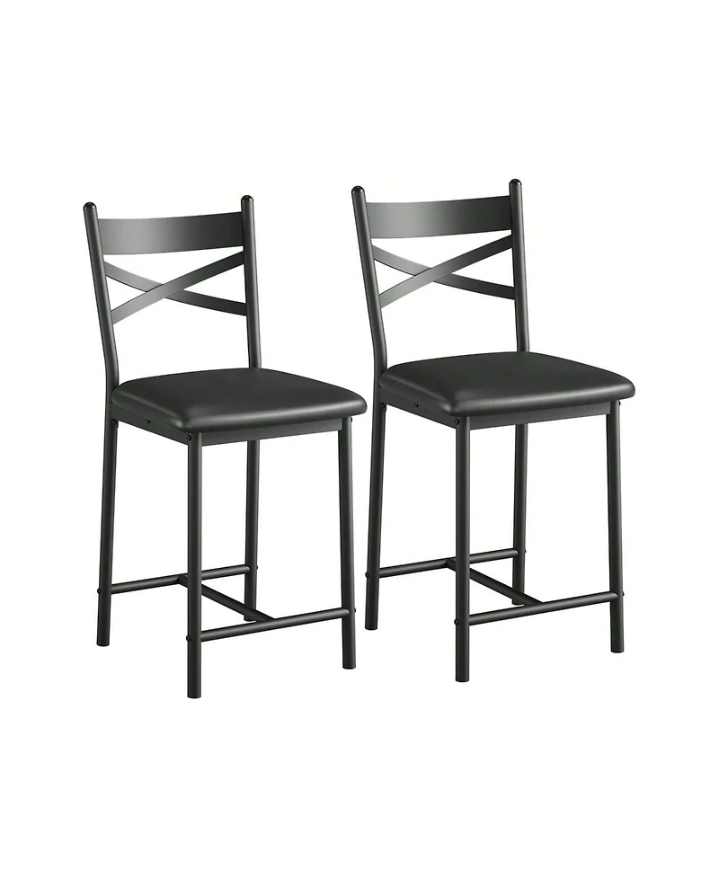 gaomon Bar Stools Set Of 4, Pu Upholstered Bar Chairs, Kitchen Island Chairs With X-Shaped Backrest And Metal Footrest Chairs For Dining Room