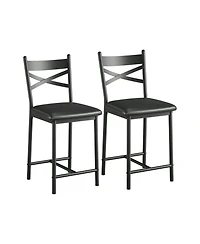 gaomon Bar Stools Set Of 4, Pu Upholstered Bar Chairs, Kitchen Island Chairs With X-Shaped Backrest And Metal Footrest Chairs For Dining Room