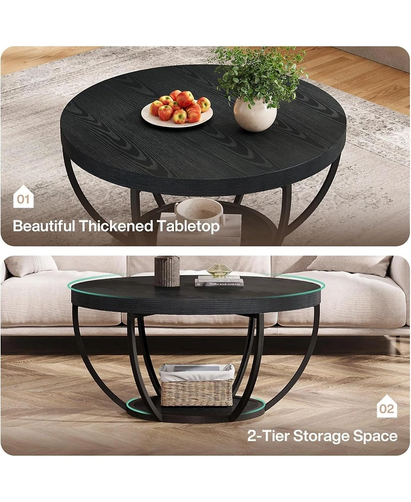 Tribesigns Round Coffee Table, Industrial 2-Tier Circle Modern 31.7" Wooden Accent Center Table for Living Room, Home Office