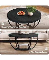 Tribesigns Round Coffee Table, Industrial 2-Tier Circle Modern 31.7" Wooden Accent Center Table for Living Room, Home Office