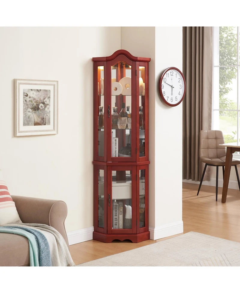 Streamdale Furniture Lighted Cherry Corner Curio Cabinet