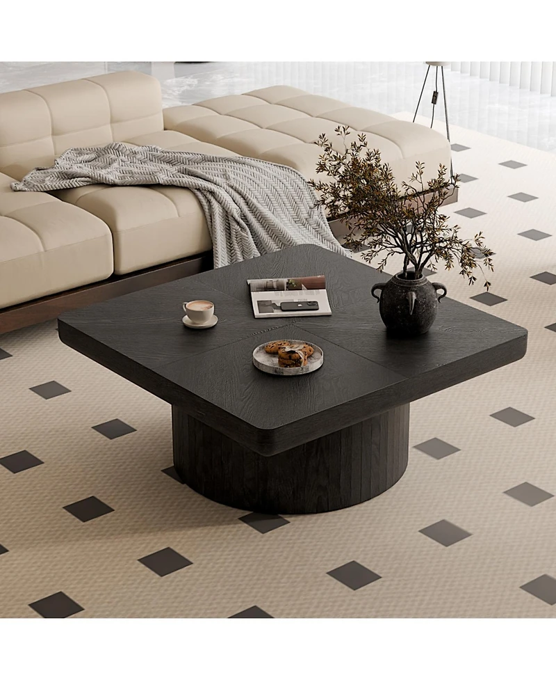 Streamdale Furniture Streamdale Modern Black Wood Veneer Coffee Table with Parquet Pattern