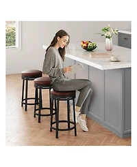gaomon Swivel Bar Stools, 24 Inch Counter Height Bar Stools With Footrest, Pu Leather Backless Round Kitchen Counter Barstools, For Dining Room