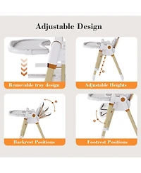 Cesicia Plastic 2-in-1 Baby High Chair Rocker with 5-Point Harness, Foldable Infant Feeding Chair with Silent Locking Wheels and Removable 2-Tier Tray