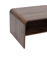 LuxenHome Walnut Finish 2-Drawer Coffee Table, Engineered Wood Open Storage Center Table with Rounded Corners for Living Room