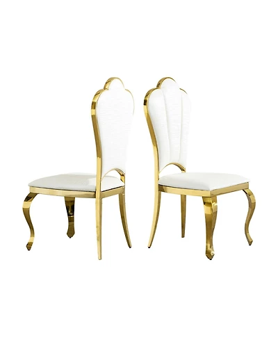 Streamdale Furniture Streamdale Dining chair stainless steel legs with white Pu leather set of 2pcs