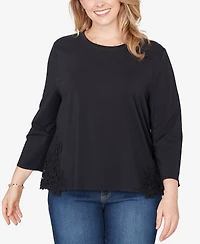 Ruby Rd. Plus Crochet Crew Neck Applique Stretch Knit Top