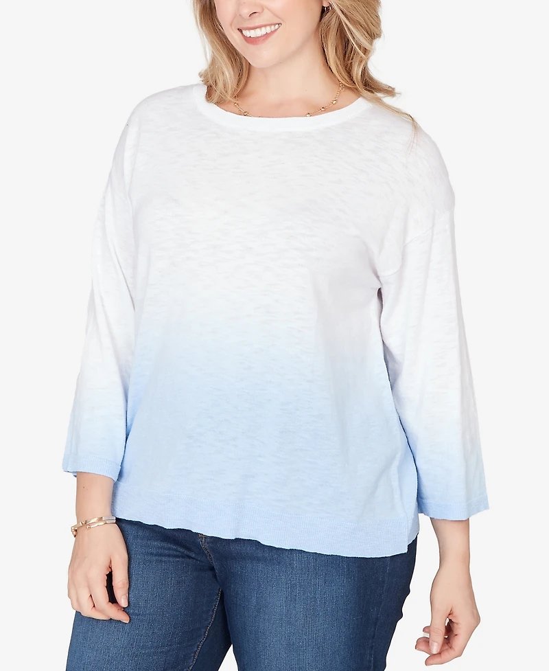 Ruby Rd. Plus Dip Dye Ombre Cotton Pullover Sweater