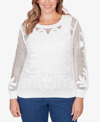 Ruby Rd. Plus Crochet Lined Pullover Sweater