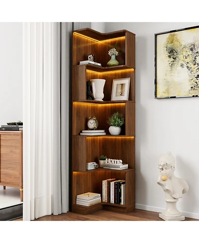 Streamdale Furniture Streamdale 5-Tier Corner Bookshelf with Led Lights