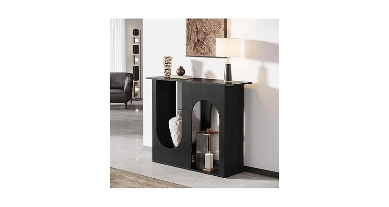 Tribesigns 39.4'' Black Console Table, Narrow Sofa Table Behind The Couch with Arched Design