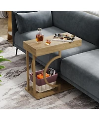 Tribesigns Narrow Side Table, C Shaped End Table for Living Room