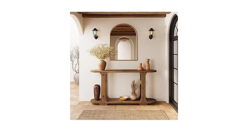 Tribesigns 63 Inch Solid Wood Console Table, Farmhouse Couch Table Behind Sofa with 2-Tier Shelf for Hallway, Foyer, Entrance