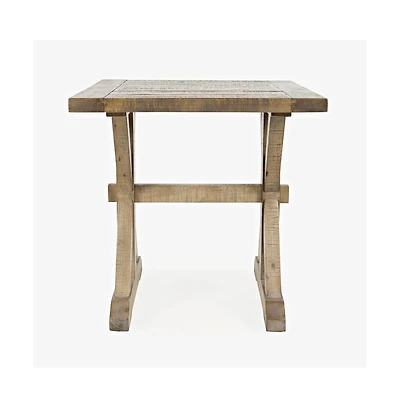 Jofran Carlyle Crossing Modern Rustic Distressed Solid Wood End Table with Trestle