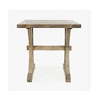 Jofran Carlyle Crossing Modern Rustic Distressed Solid Wood End Table with Trestle