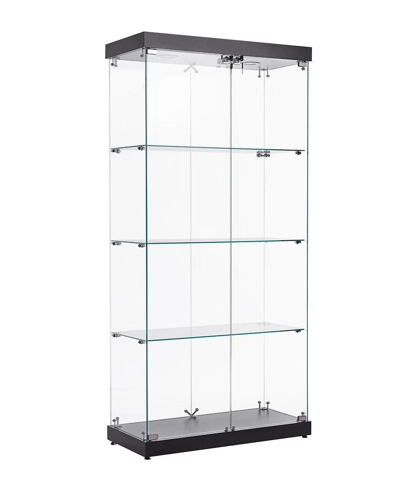 Lovmor Glass Display Cabinet with Tempered Glass Doors Lock and Warm Yellow Lights
