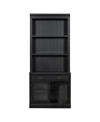 Lovmor Elegant Glass Door Bookcase with Shelves and Drawer