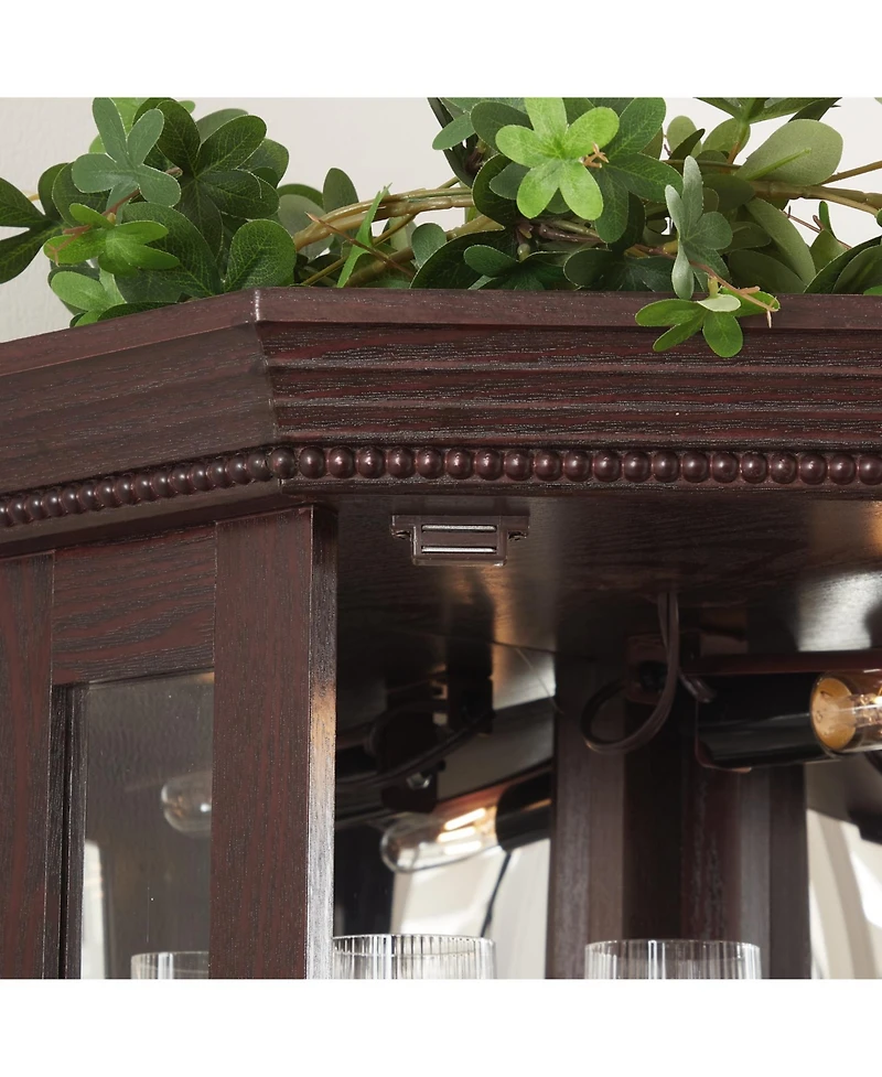 Streamdale Furniture Streamdale Lighted Corner Glass Curio Cabinet Cherry Finish