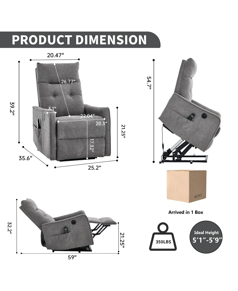 Streamdale Furniture Chenille Power Lift Recliner Chair with Massage & Heat