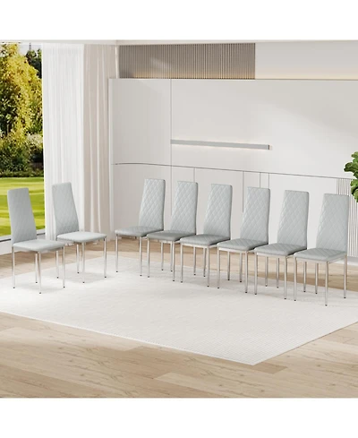 Streamdale Furniture 8-Set Leather Office Chairs: High-Back Diamond Quilted, 45D Foam Cushion. Black/White/Gray.