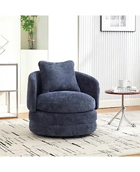 Streamdale Furniture 30" Round Swivel Barrel Accent Chair with Pillow, Navy Chenille