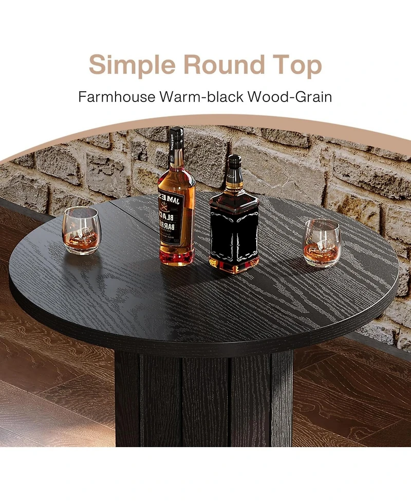Tribesigns Round Bar Table, 39.4" H Wood Bistro Pub Table with Metal Ring Footrest (Only Table)