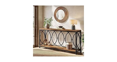Tribesigns 70.9-Inch Extra Long Console Table, 2-Tier Industrial Table Behind Couch with Storage Shelf, Narrow Entryway