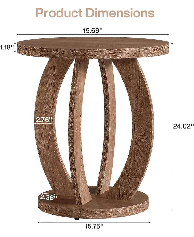 Tribesigns End Table, Round Side Table with Storage, Farmhouse Nightstand Bedside with Round Tabletop