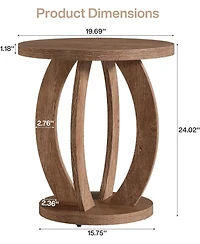 Tribesigns End Table, Round Side Table with Storage, Farmhouse Nightstand Bedside with Round Tabletop