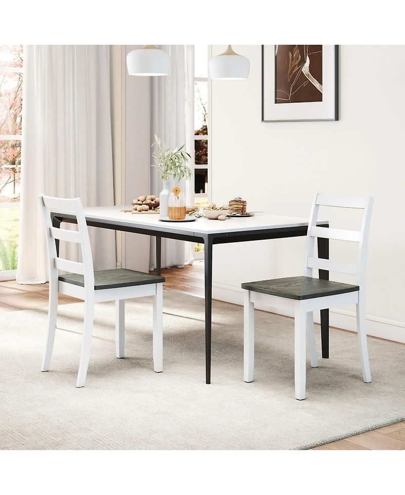 Gymax Set of 2 Dining Chairs Ladder Back Armless Side Chair w/ Solid Rubber Wood Legs