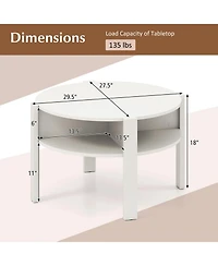 Gymax 29.5'' 2-Tier Round Coffee Table w/ Storage 4 Shelves Faux Wooden Top