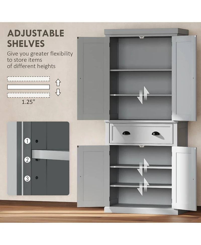 Homcom 72.5" Kitchen Pantry Cabinet with 4 Doors, Drawer