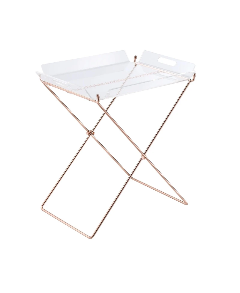 Lovmor Rectangular Tray Table with Removable Clear Acrylic Top, Metal X-Frame Base, 100 lbs Capacity, Modern Accent Table